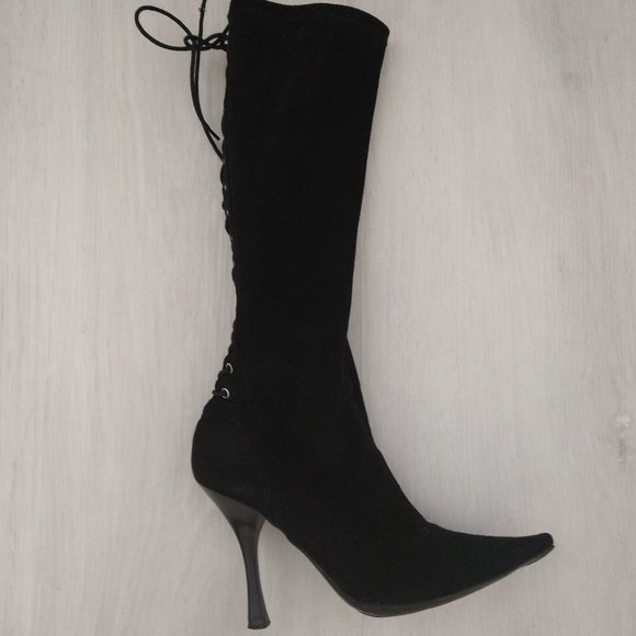 BCBG Black Knee High Boots - Suede with Stilletto heel size 4.5 - Picture 1 of 4